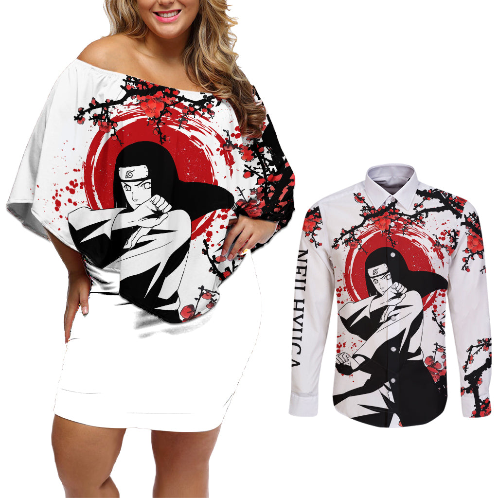 Neji Hyuga Couples Matching Off Shoulder Short Dress and Long Sleeve Button Shirt