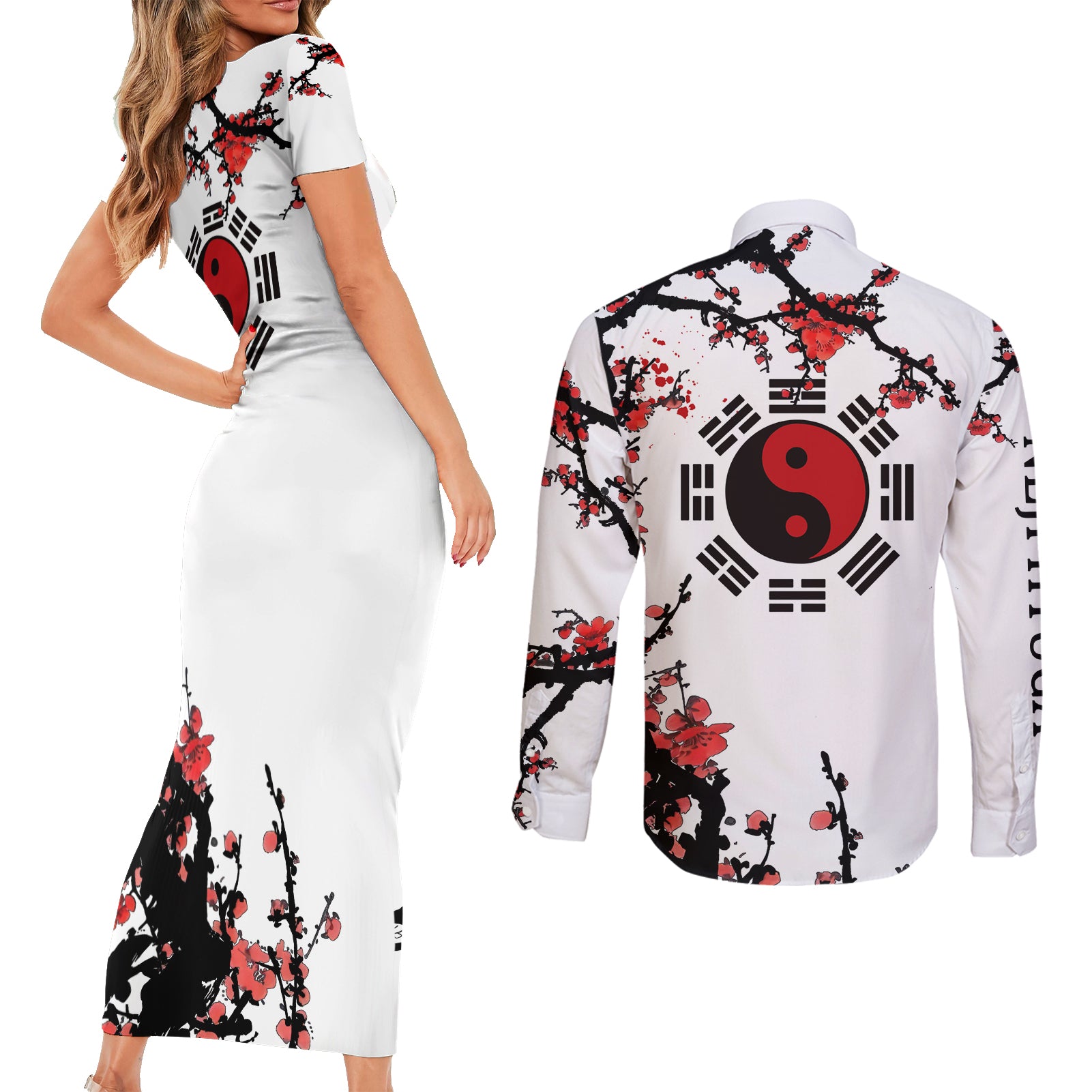 Neji Hyuga Couples Matching Short Sleeve Bodycon Dress and Long Sleeve Button Shirt