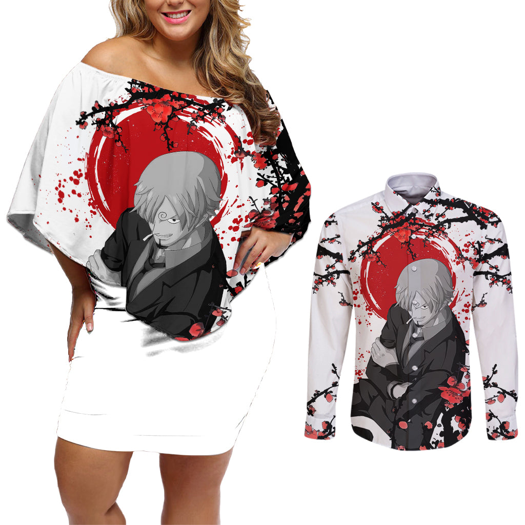 Vinsmoke Sanji One Piece Japan Style Anime Couples Matching Off Shoulder Short Dress and Long Sleeve Button Shirt