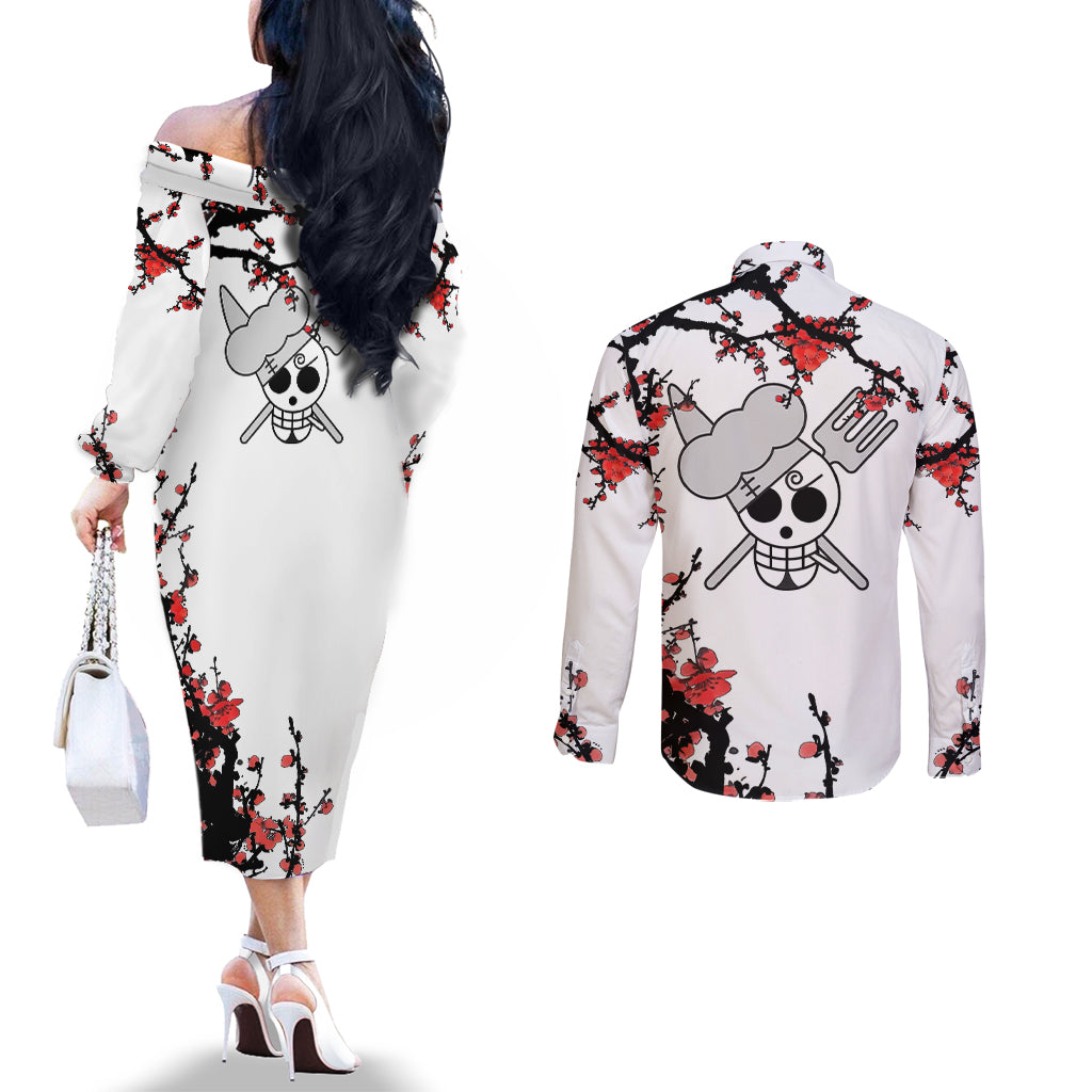 Vinsmoke Sanji One Piece Japan Style Anime Couples Matching Off The Shoulder Long Sleeve Dress and Long Sleeve Button Shirt