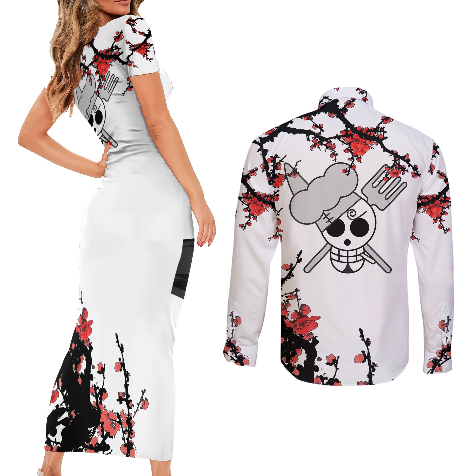 Vinsmoke Sanji One Piece Japan Style Anime Couples Matching Short Sleeve Bodycon Dress and Long Sleeve Button Shirt