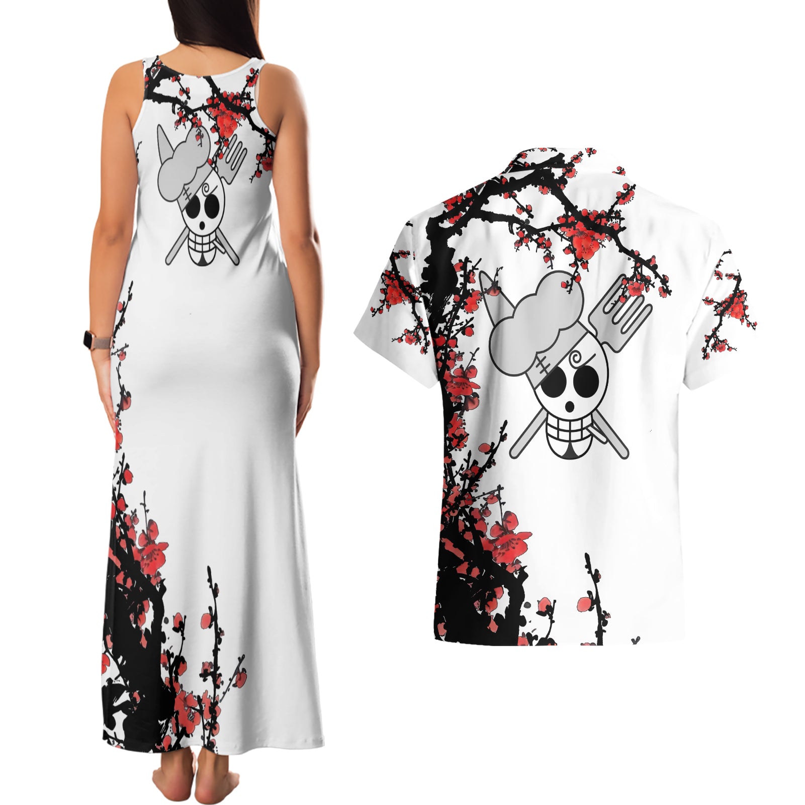 Vinsmoke Sanji One Piece Japan Style Anime Couples Matching Tank Maxi Dress and Hawaiian Shirt