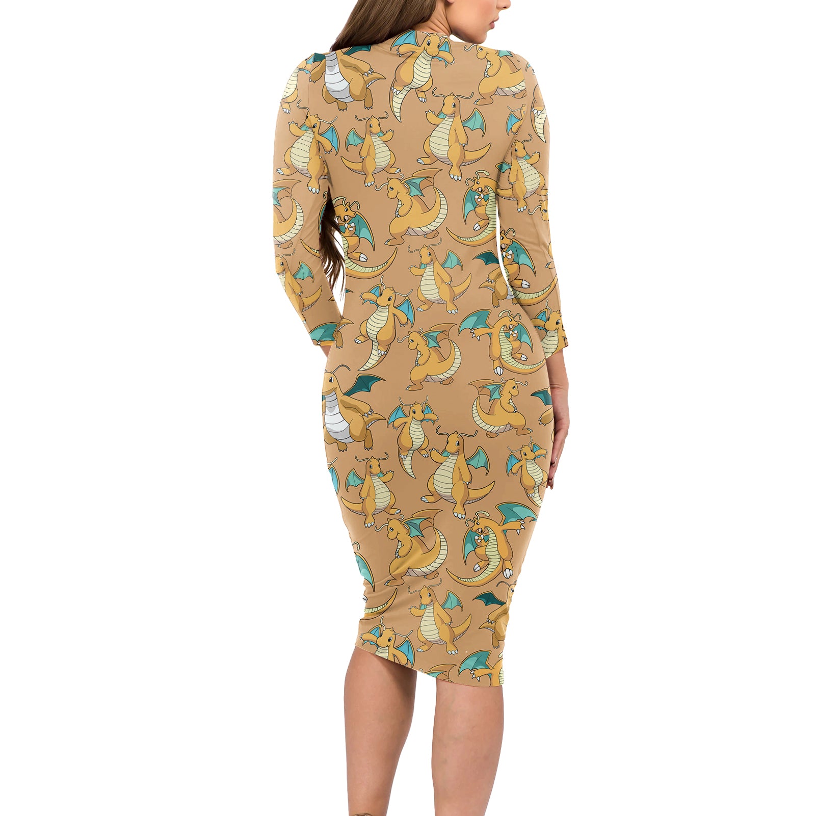 Dragonite Pattern Style Long Sleeve Bodycon Dress