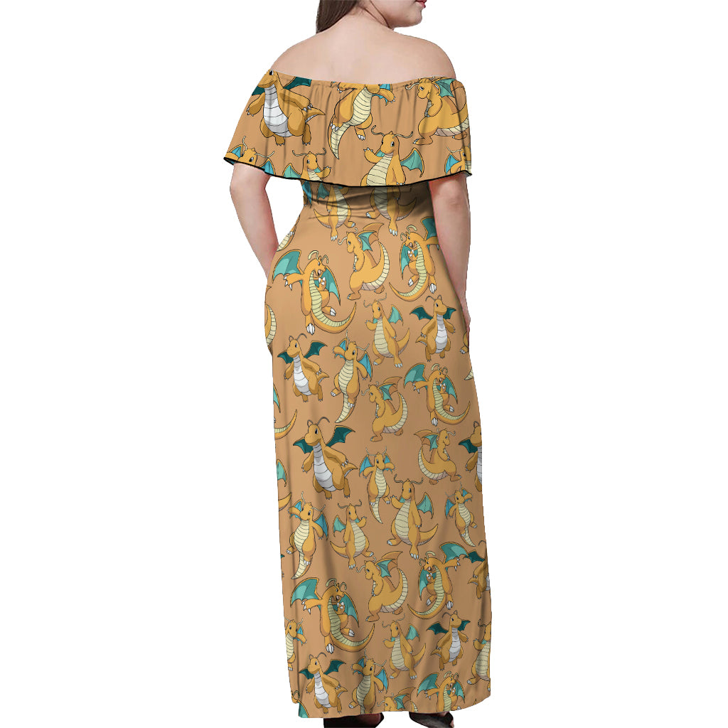 Dragonite Pattern Style Off Shoulder Maxi Dress