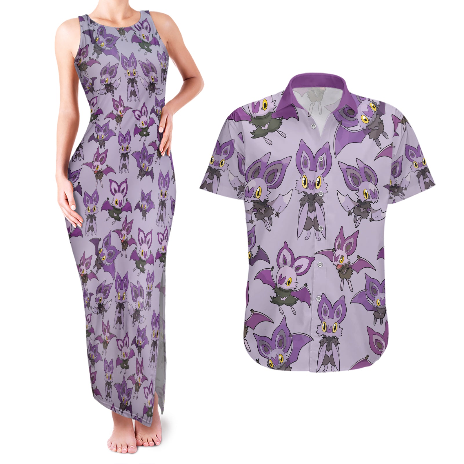 Noibat Clothes Pattern Style Couples Matching Tank Maxi Dress and Hawaiian Shirt