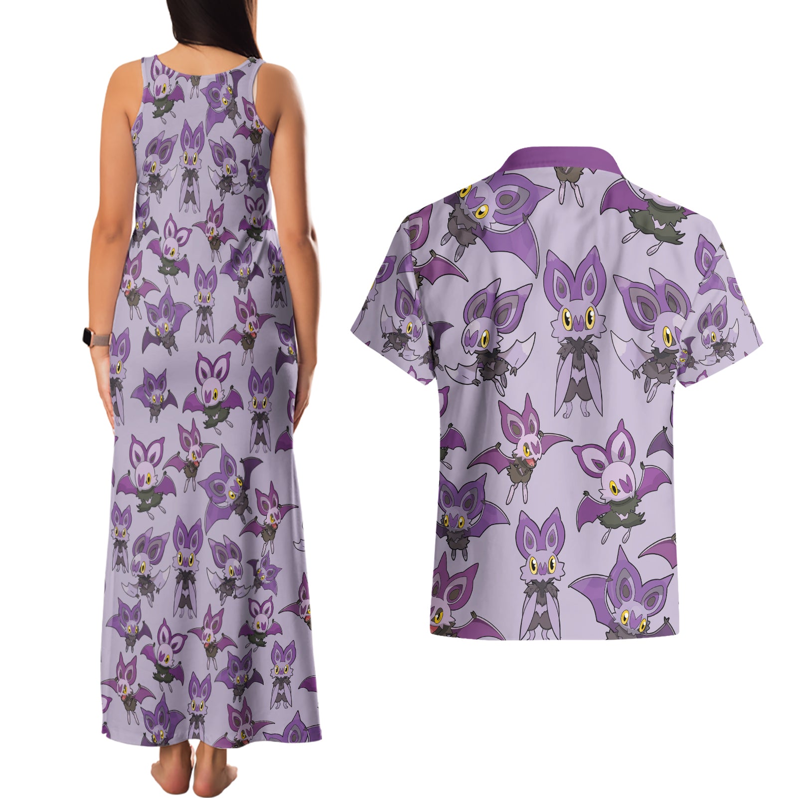 Noibat Clothes Pattern Style Couples Matching Tank Maxi Dress and Hawaiian Shirt