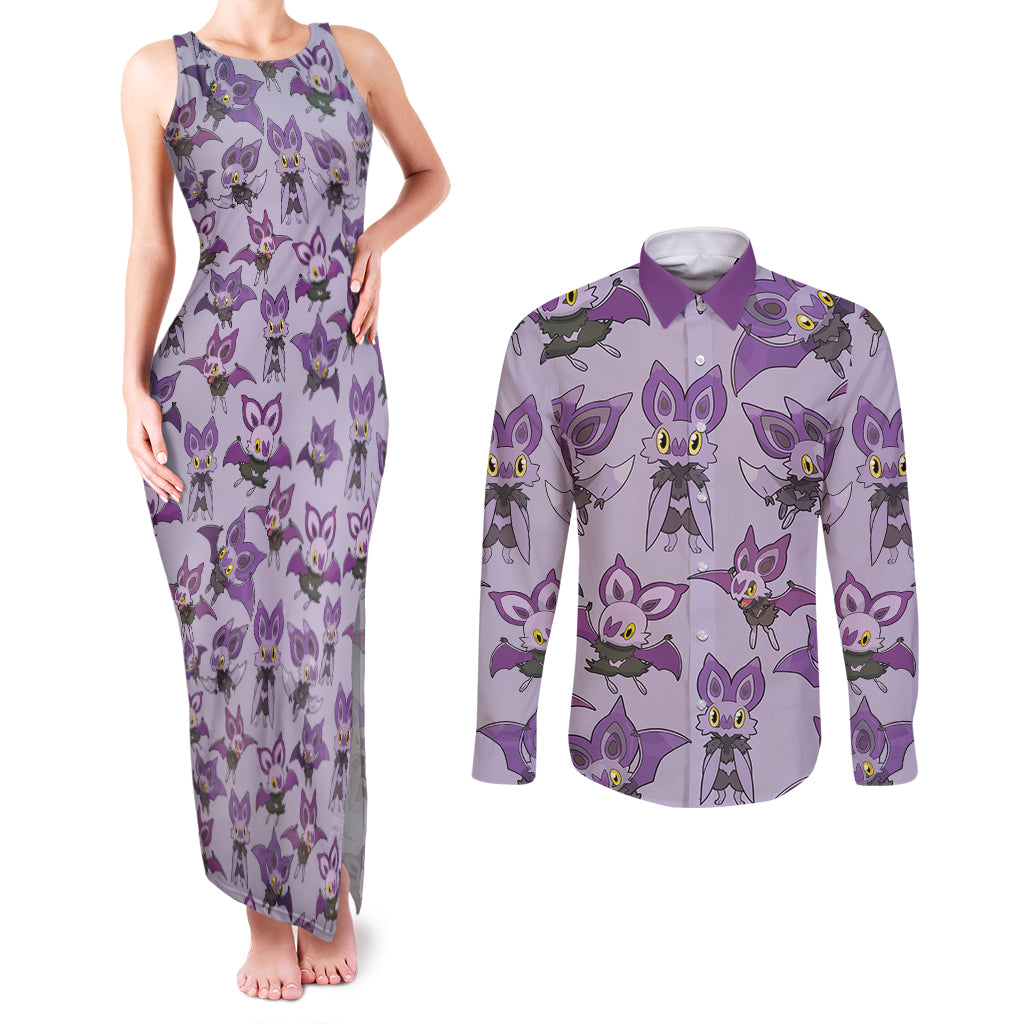 Noibat Clothes Pattern Style Couples Matching Tank Maxi Dress and Long Sleeve Button Shirt