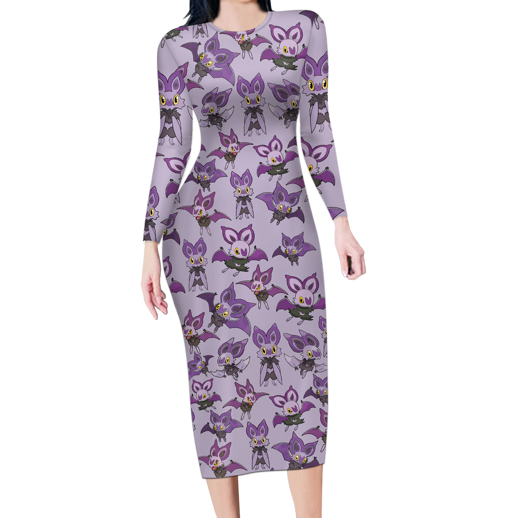 Noibat Clothes Pattern Style Long Sleeve Bodycon Dress