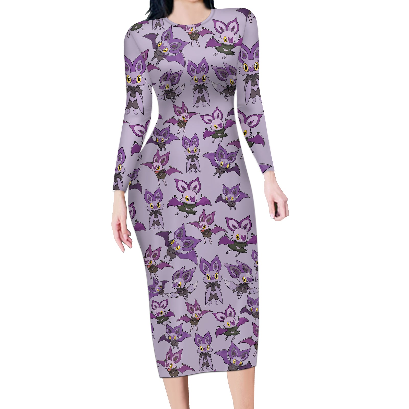 Noibat Clothes Pattern Style Long Sleeve Bodycon Dress