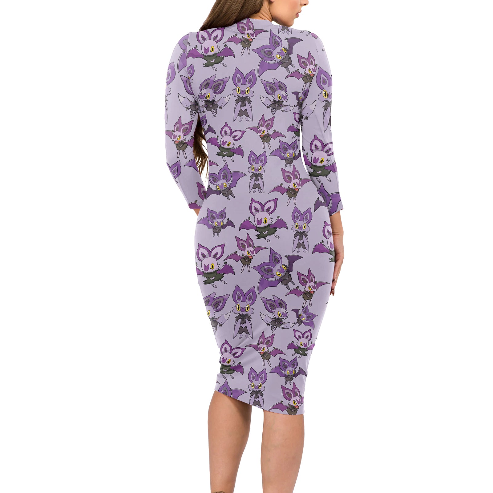 Noibat Clothes Pattern Style Long Sleeve Bodycon Dress