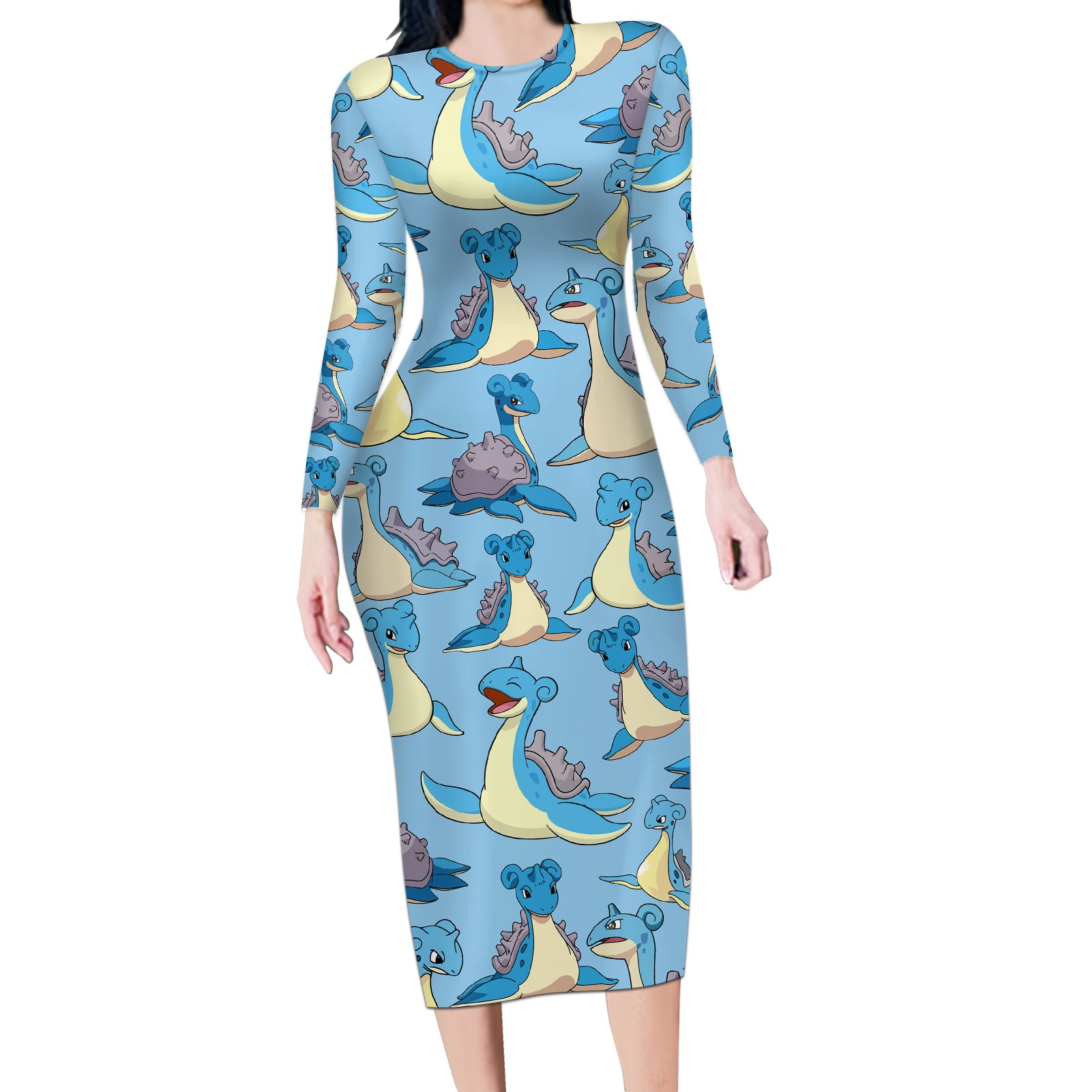 Lapras Clothes Pattern Style Long Sleeve Bodycon Dress