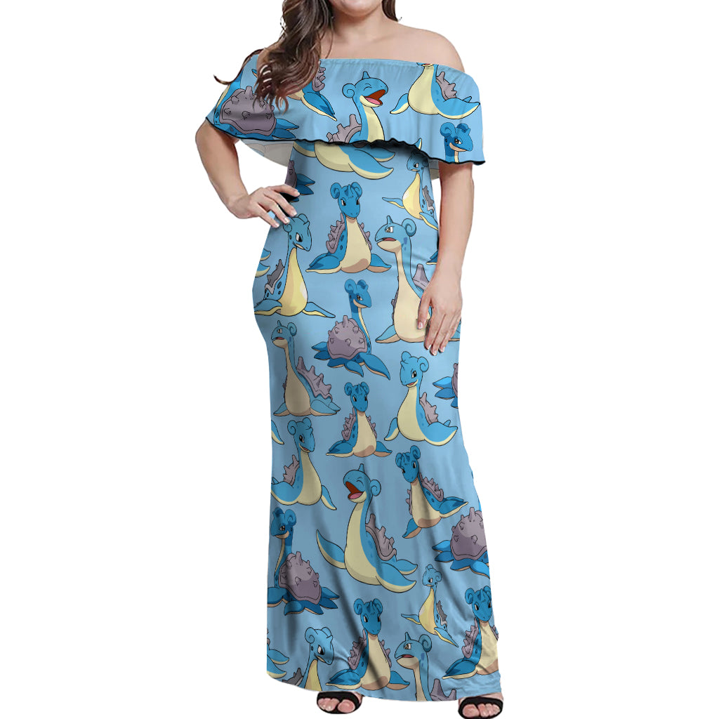 Lapras Clothes Pattern Style Off Shoulder Maxi Dress