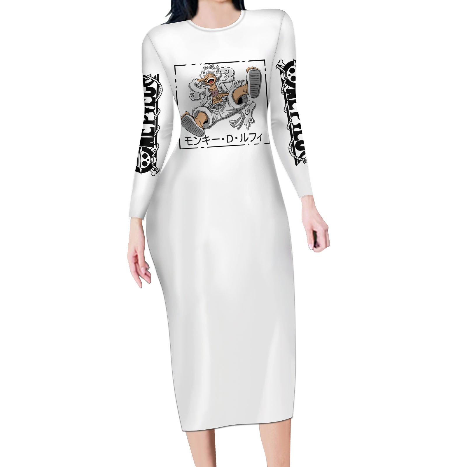 Luffy Gear 5 White Hair One Piece Streetstyle Long Sleeve Bodycon Dress