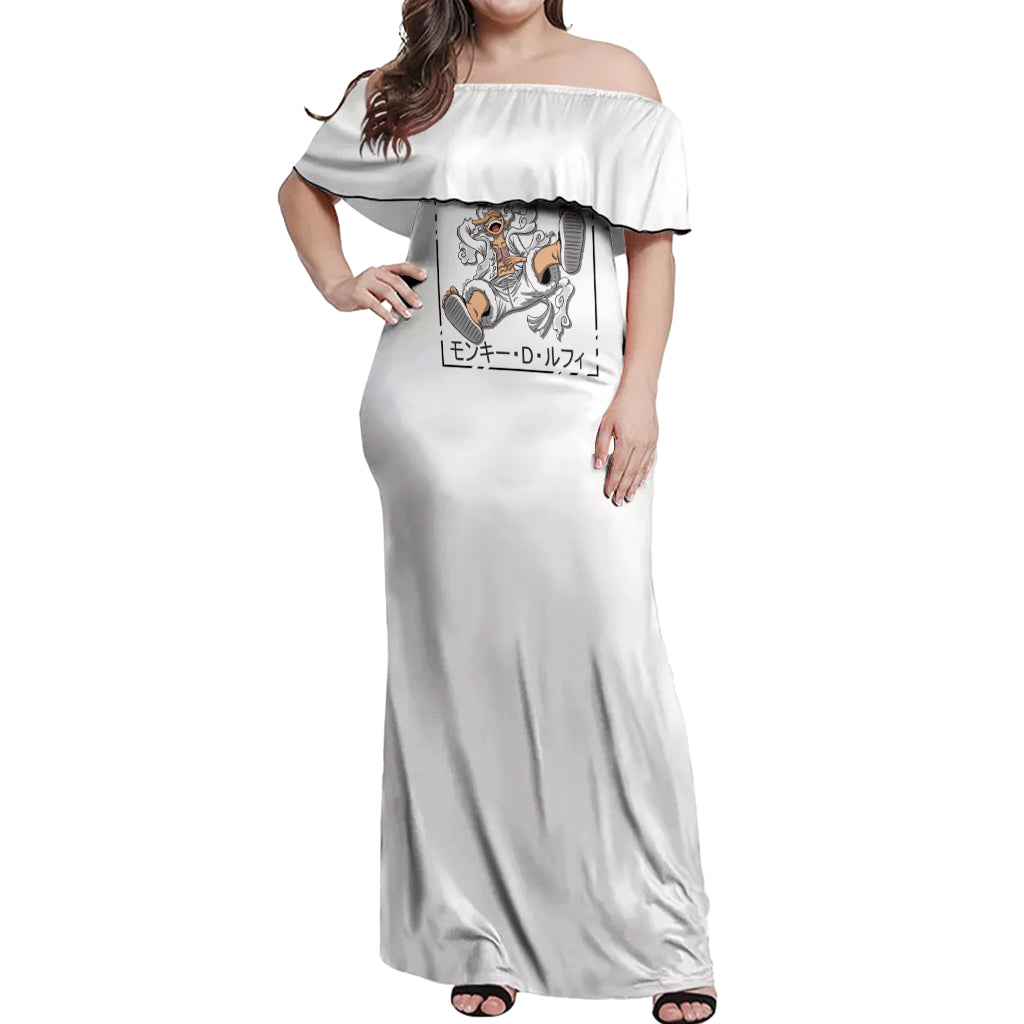 Luffy Gear 5 White Hair One Piece Streetstyle Off Shoulder Maxi Dress