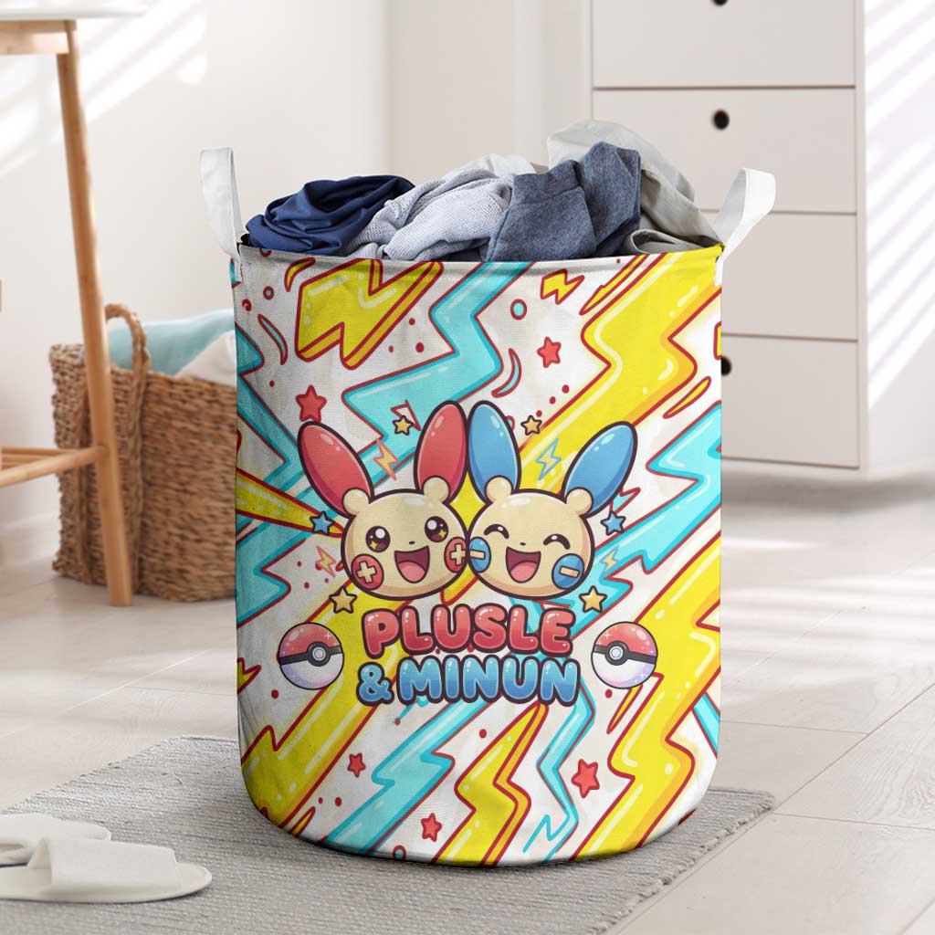 Plusle & Minun Laundry Basket Colorful Kawaii Lightning Pop Art