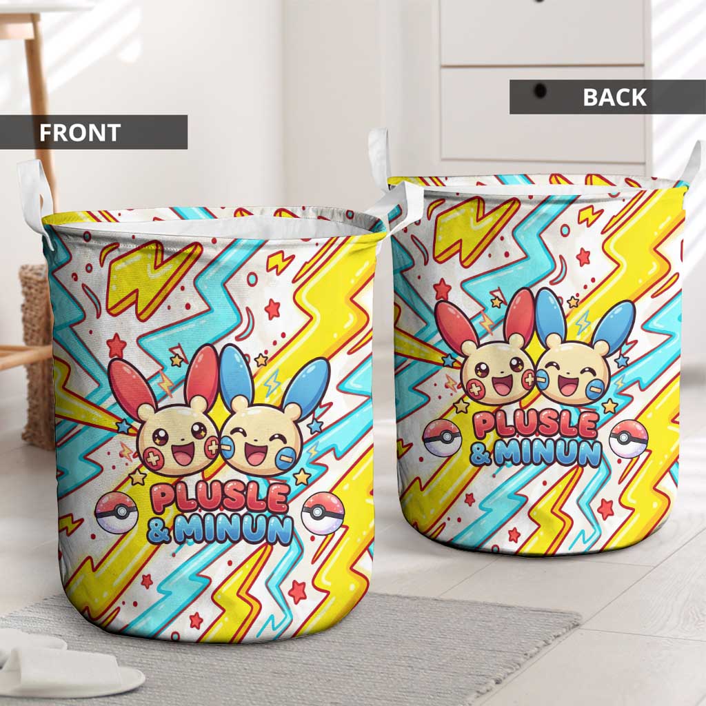 Plusle & Minun Laundry Basket Colorful Kawaii Lightning Pop Art