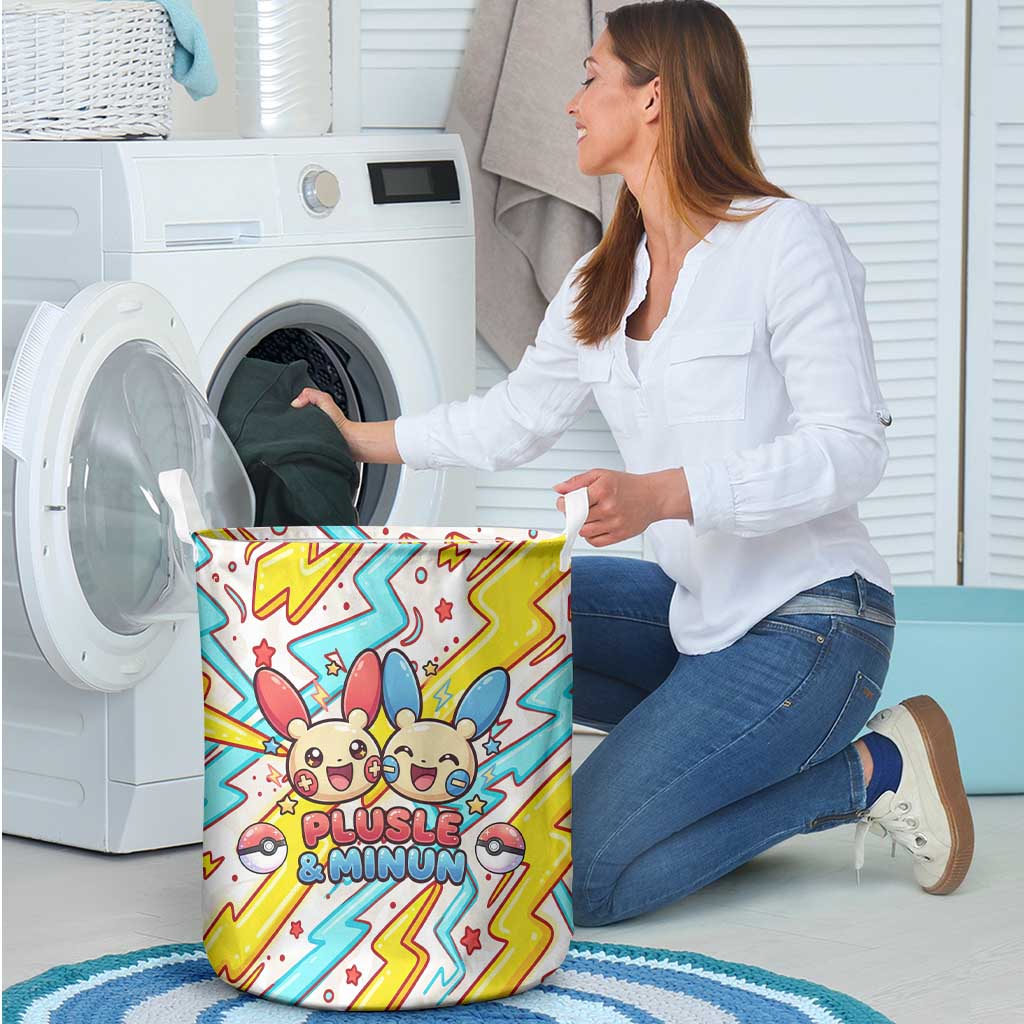 Plusle & Minun Laundry Basket Colorful Kawaii Lightning Pop Art