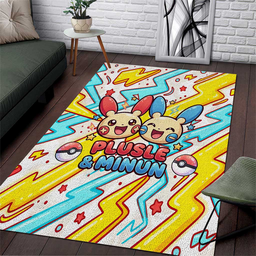 Plusle & Minun Area Rug Colorful Kawaii Lightning Pop Art