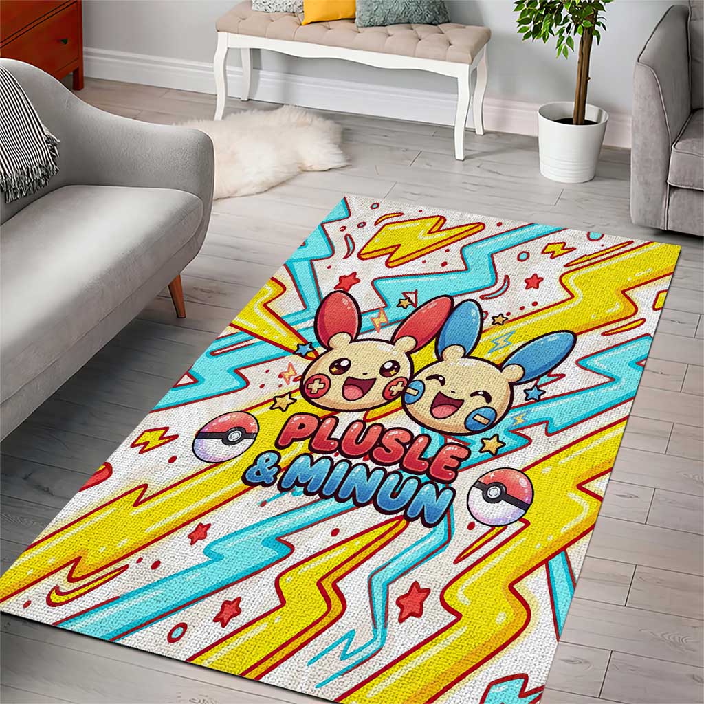 Plusle & Minun Area Rug Colorful Kawaii Lightning Pop Art