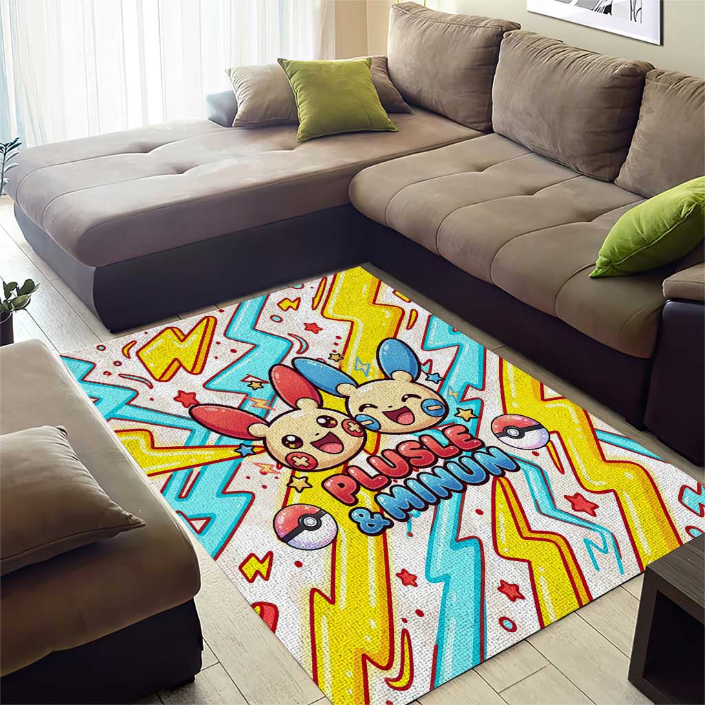 Plusle & Minun Area Rug Colorful Kawaii Lightning Pop Art
