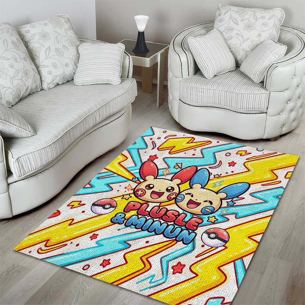 Plusle & Minun Area Rug Colorful Kawaii Lightning Pop Art