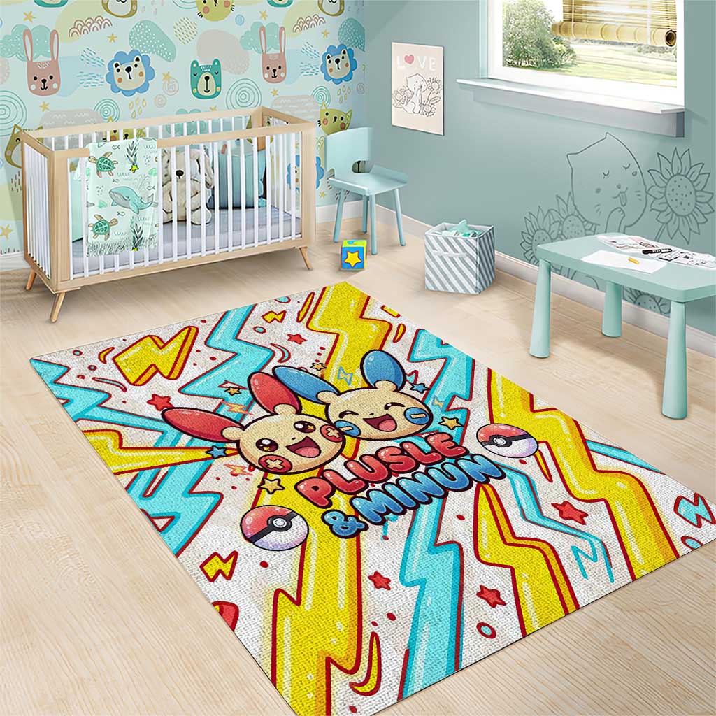 Plusle & Minun Area Rug Colorful Kawaii Lightning Pop Art