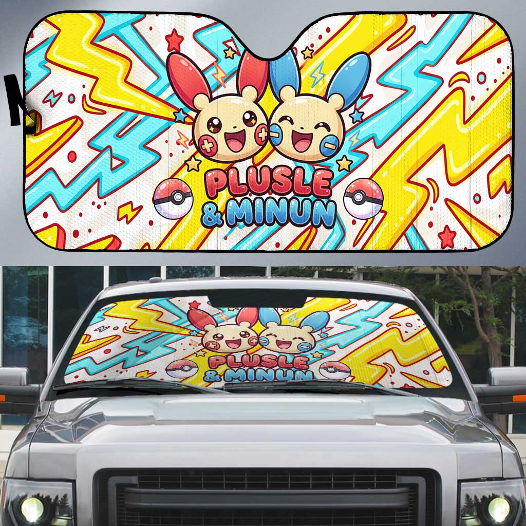 Plusle & Minun Auto Sun Shade Colorful Kawaii Lightning Pop Art