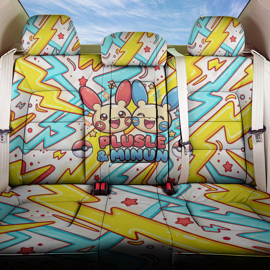 Plusle & Minun Back Car Seat Cover Colorful Kawaii Lightning Pop Art