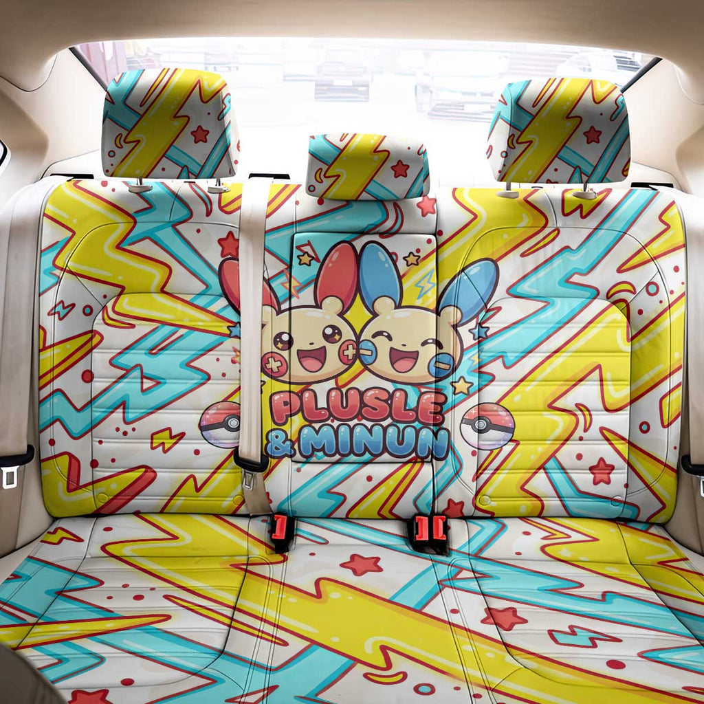 Plusle & Minun Back Car Seat Cover Colorful Kawaii Lightning Pop Art