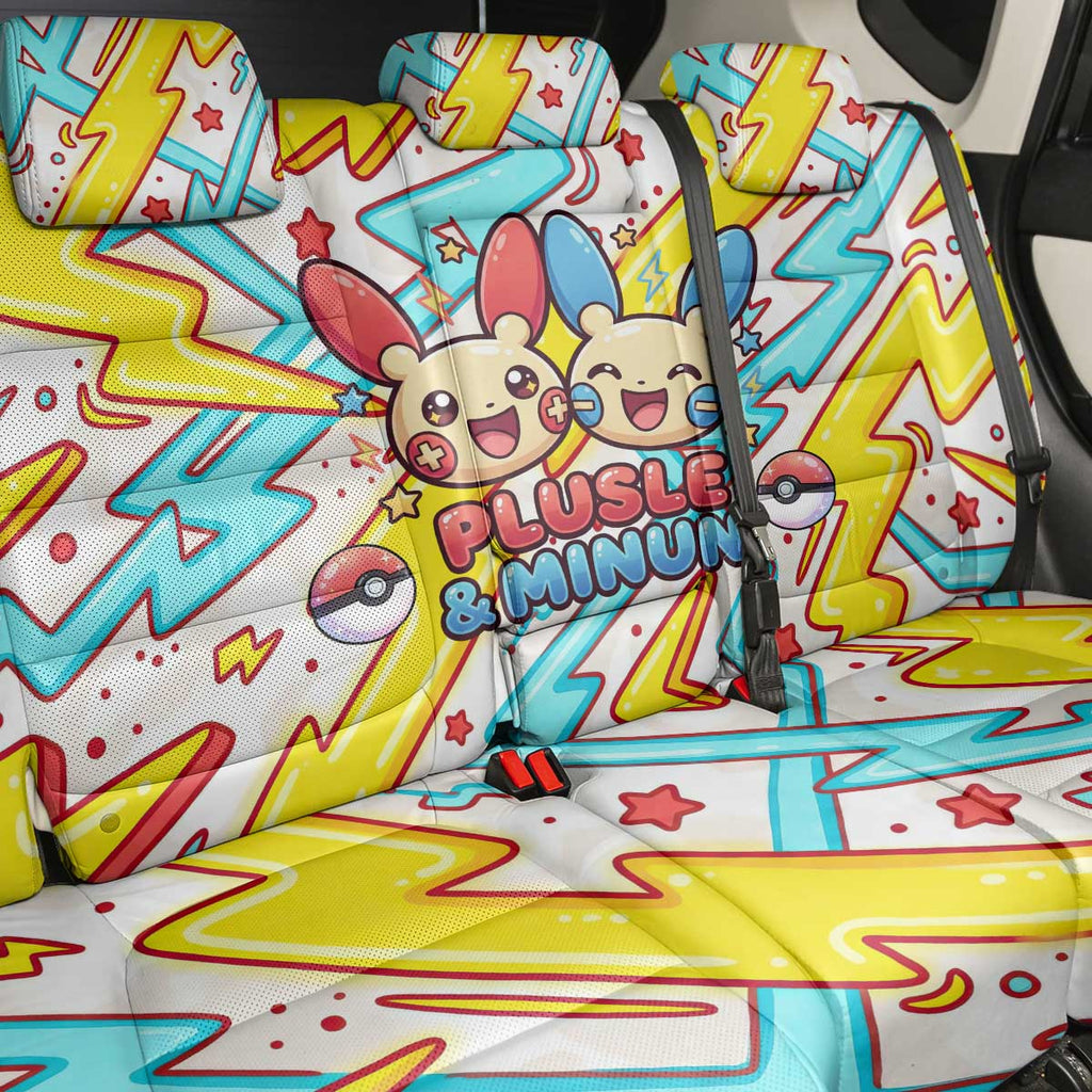 Plusle & Minun Back Car Seat Cover Colorful Kawaii Lightning Pop Art