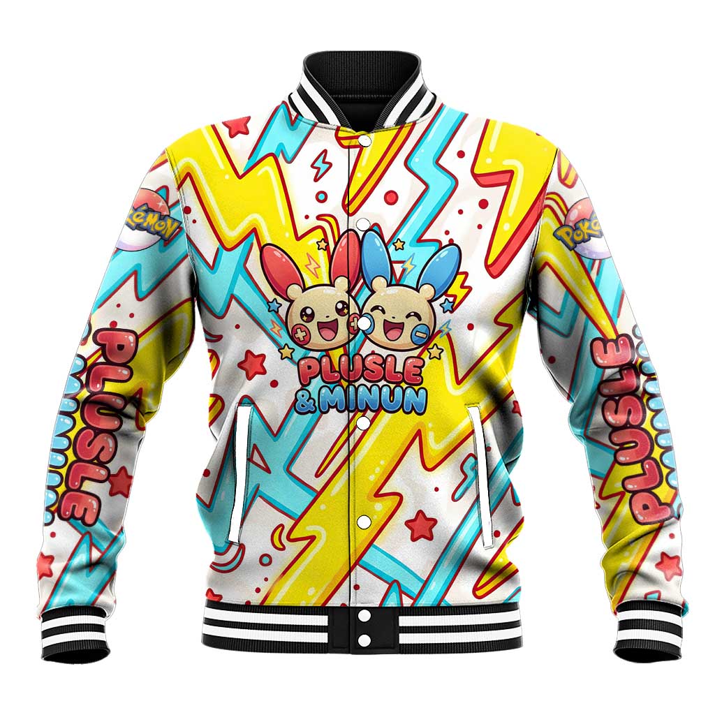 Plusle & Minun Baseball Jacket Colorful Kawaii Lightning Pop Art