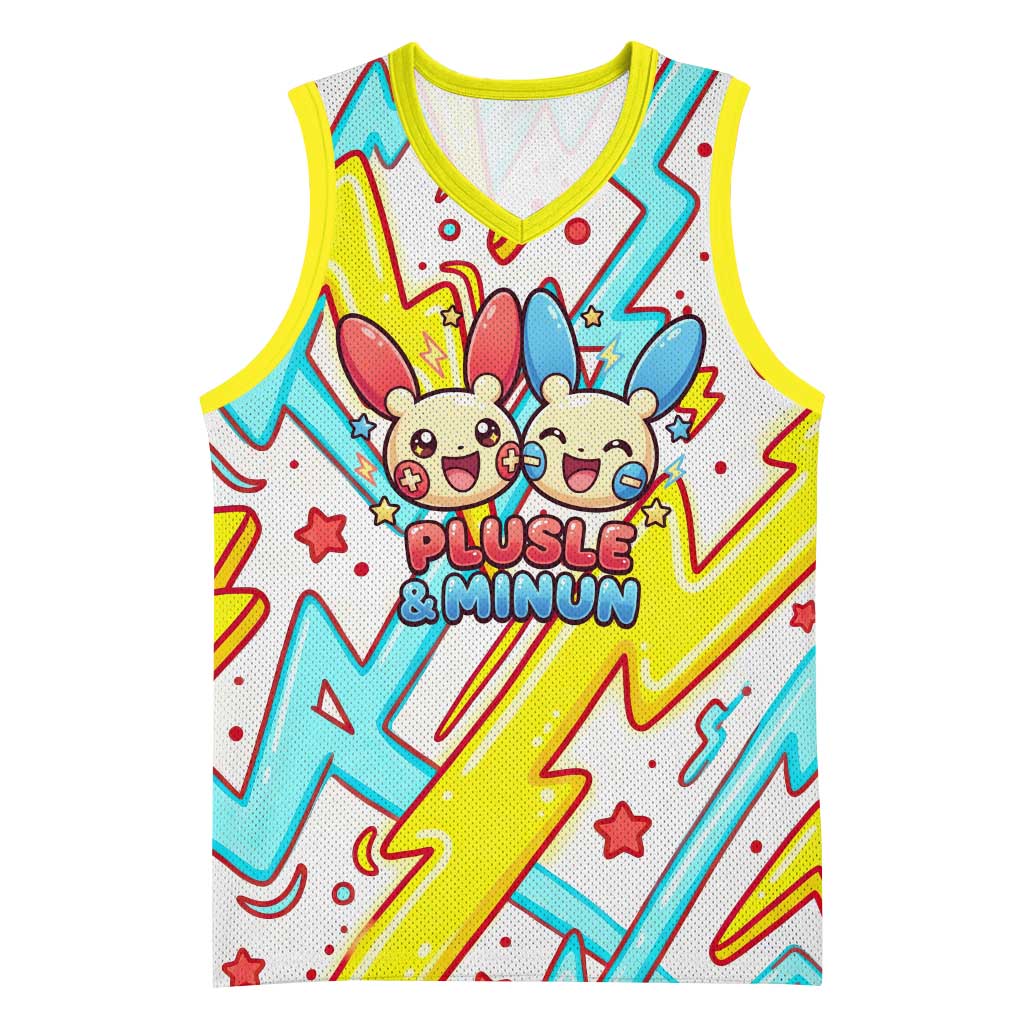 Plusle & Minun Basketball Jersey Colorful Kawaii Lightning Pop Art