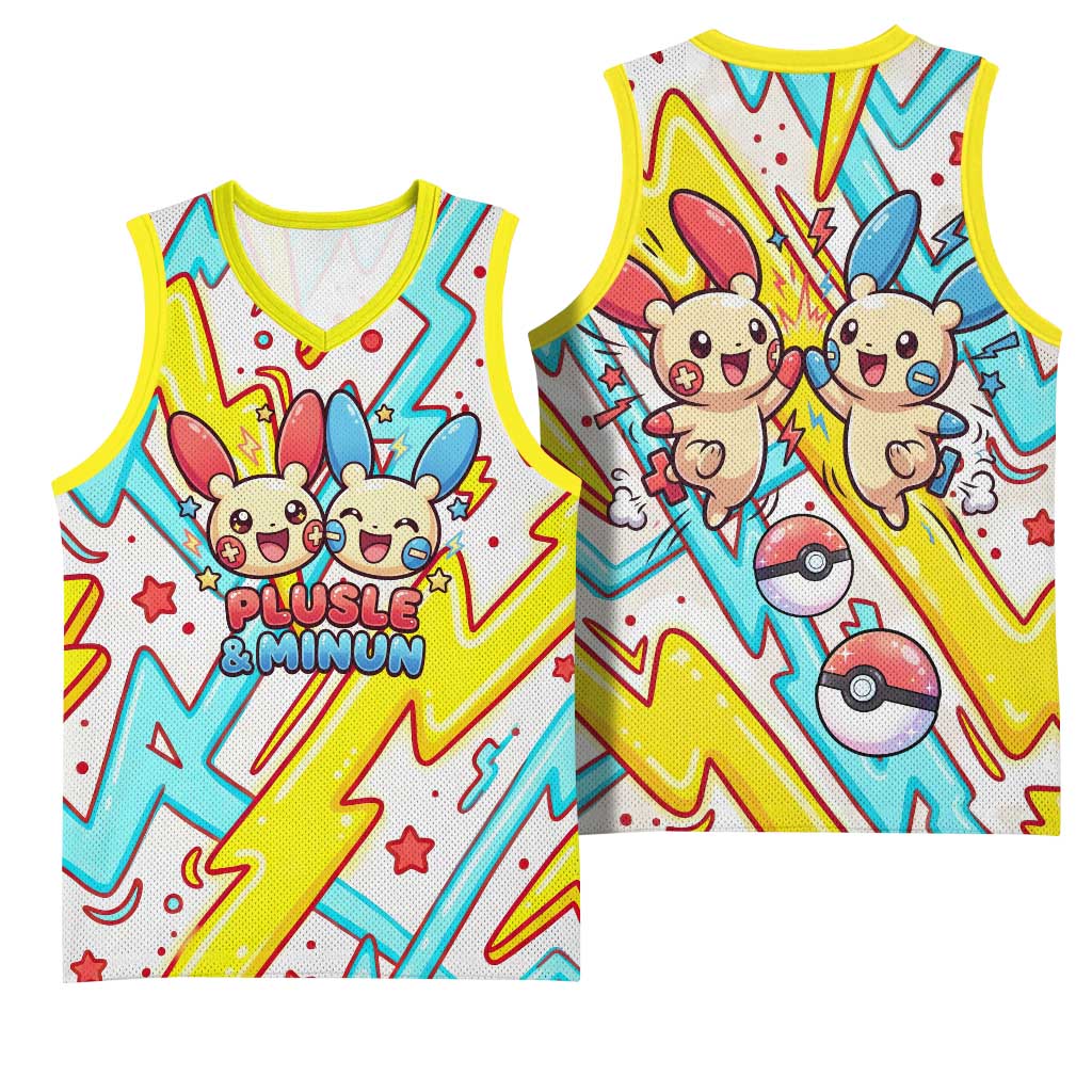 Plusle & Minun Basketball Jersey Colorful Kawaii Lightning Pop Art