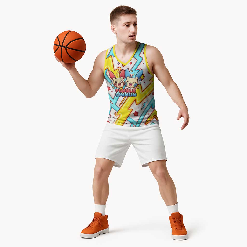 Plusle & Minun Basketball Jersey Colorful Kawaii Lightning Pop Art