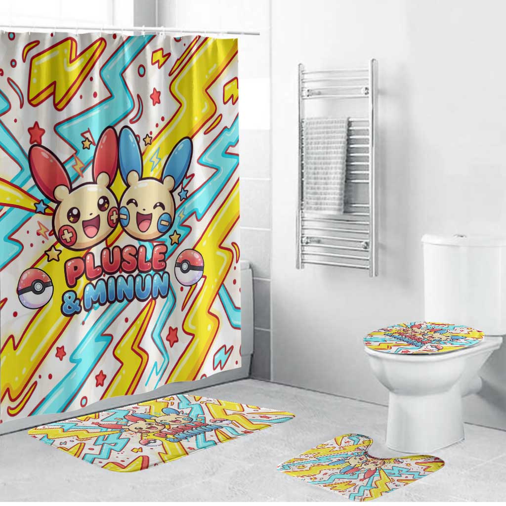 Plusle & Minun Bathroom Set Colorful Kawaii Lightning Pop Art