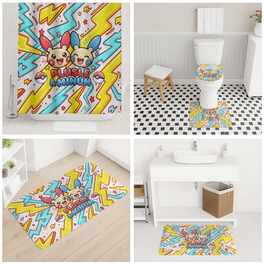 Plusle & Minun Bathroom Set Colorful Kawaii Lightning Pop Art