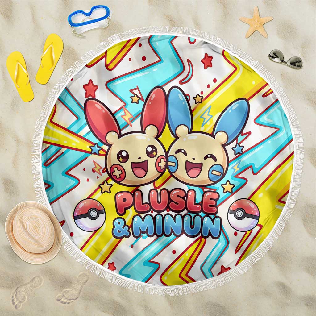 Plusle & Minun Beach Blanket Colorful Kawaii Lightning Pop Art
