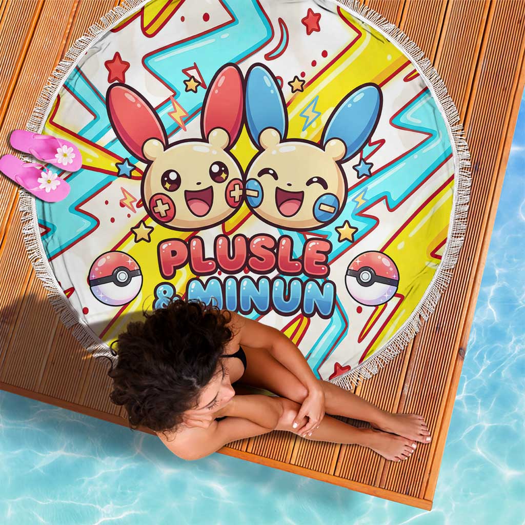 Plusle & Minun Beach Blanket Colorful Kawaii Lightning Pop Art