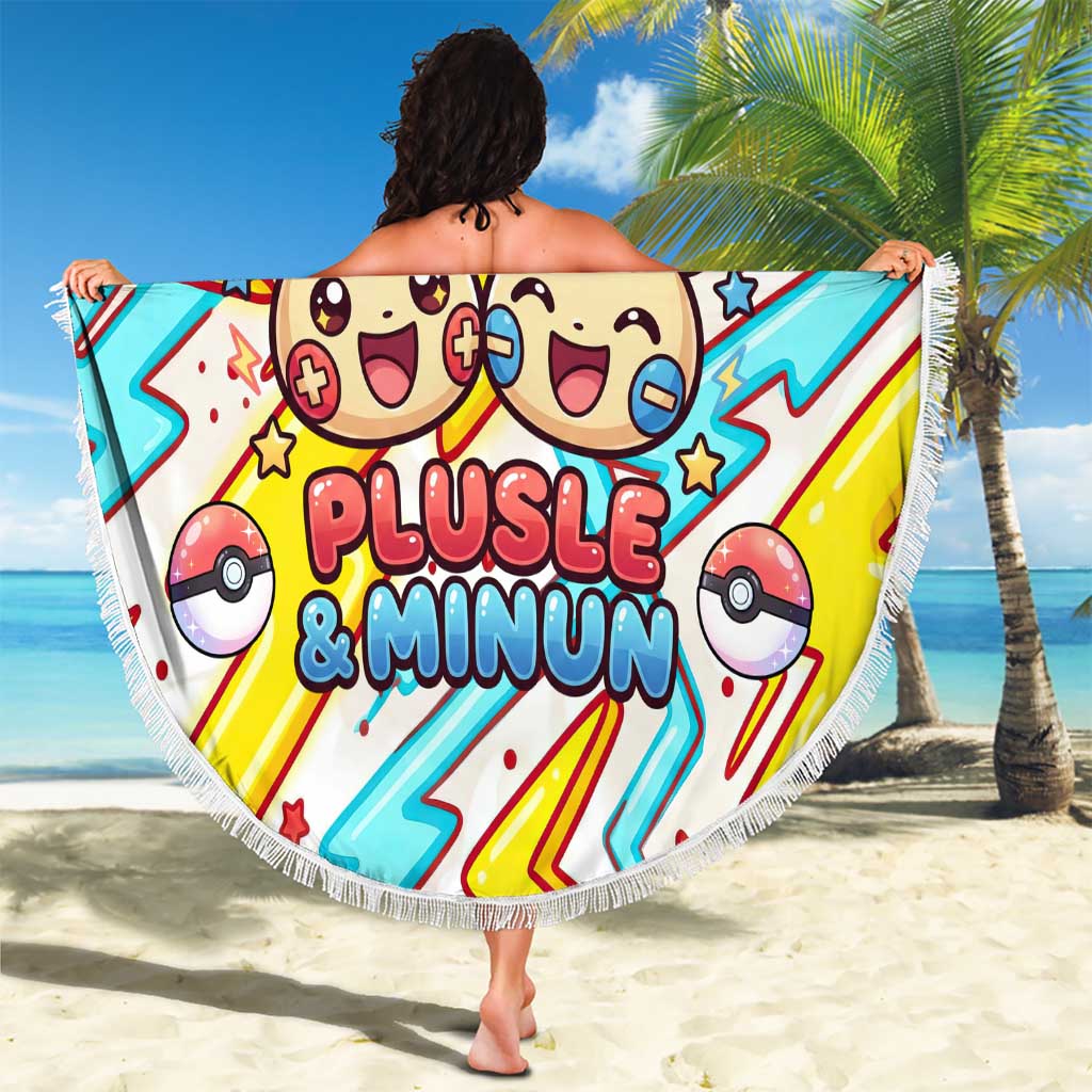 Plusle & Minun Beach Blanket Colorful Kawaii Lightning Pop Art