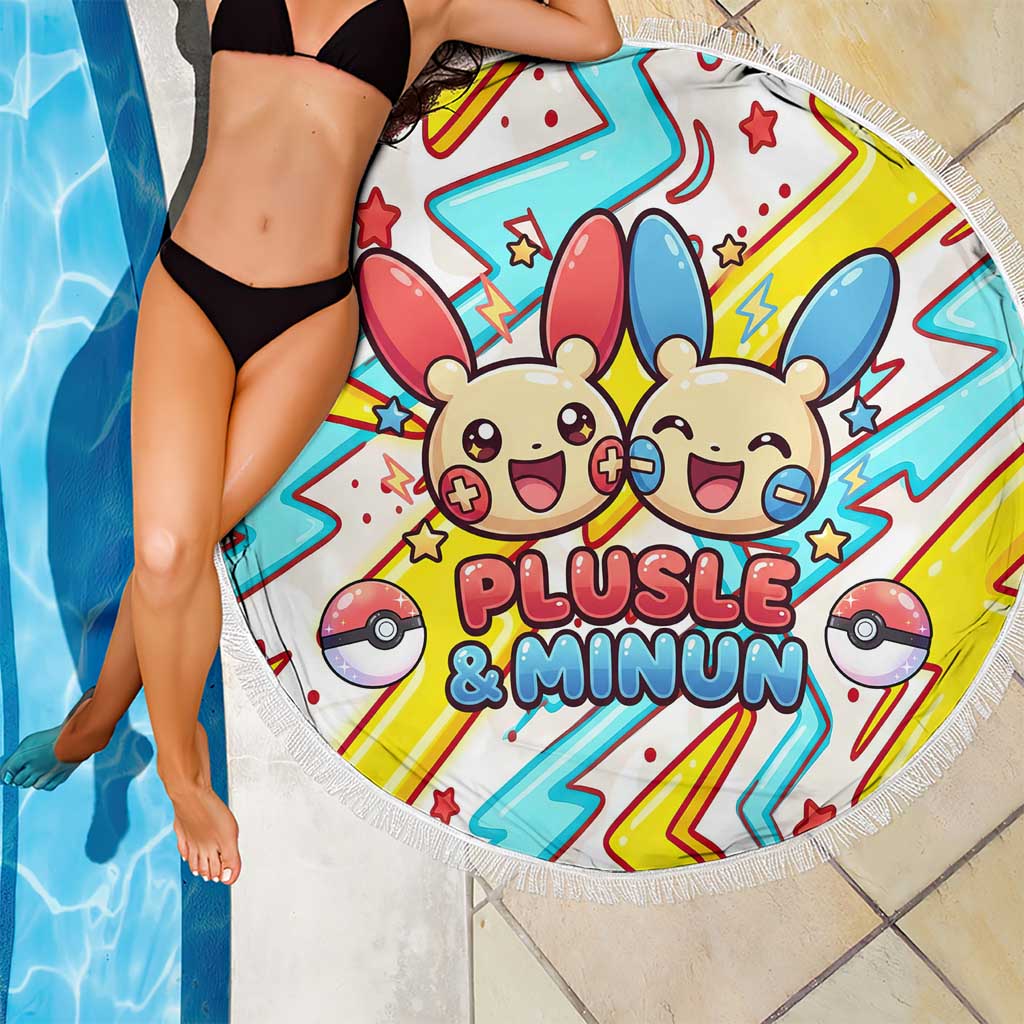 Plusle & Minun Beach Blanket Colorful Kawaii Lightning Pop Art