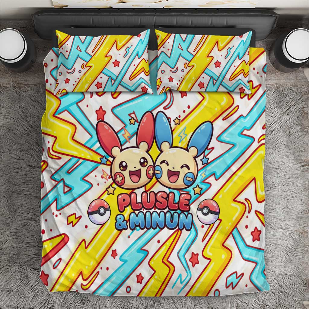 Plusle & Minun Bedding Set Colorful Kawaii Lightning Pop Art