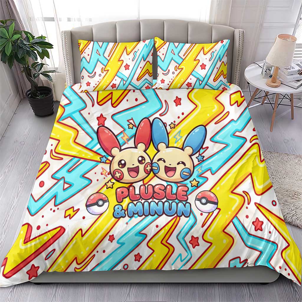 Plusle & Minun Bedding Set Colorful Kawaii Lightning Pop Art