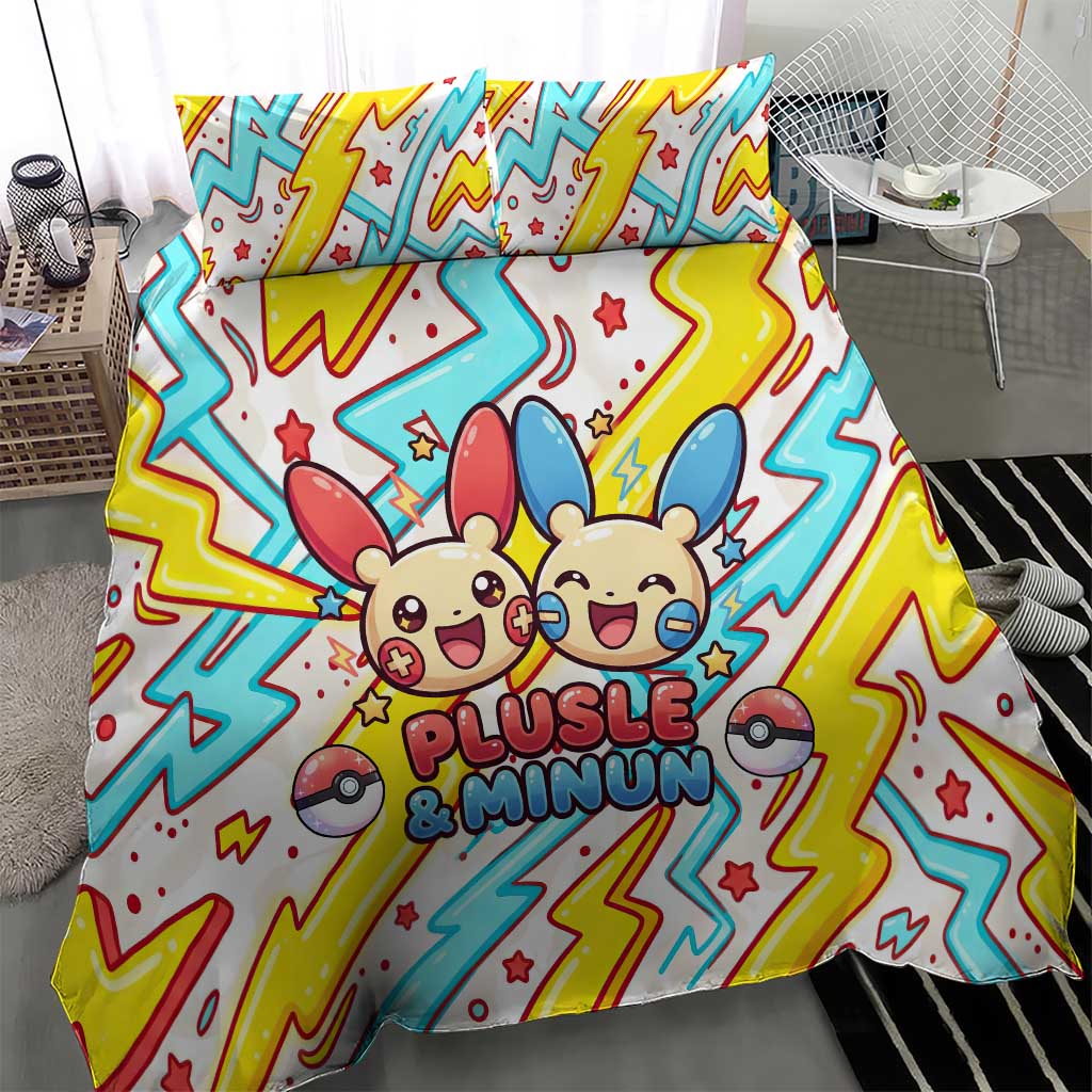 Plusle & Minun Bedding Set Colorful Kawaii Lightning Pop Art