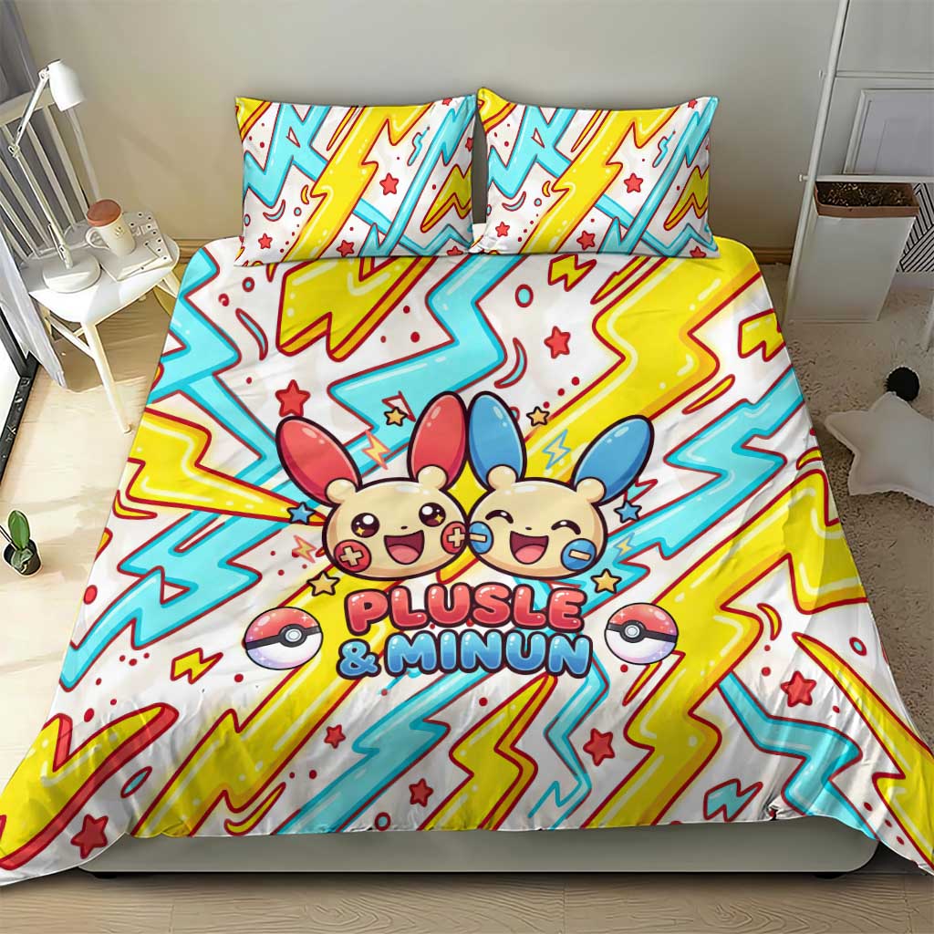 Plusle & Minun Bedding Set Colorful Kawaii Lightning Pop Art