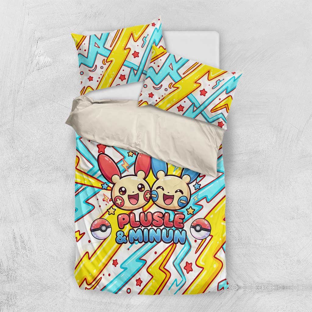 Plusle & Minun Bedding Set Colorful Kawaii Lightning Pop Art