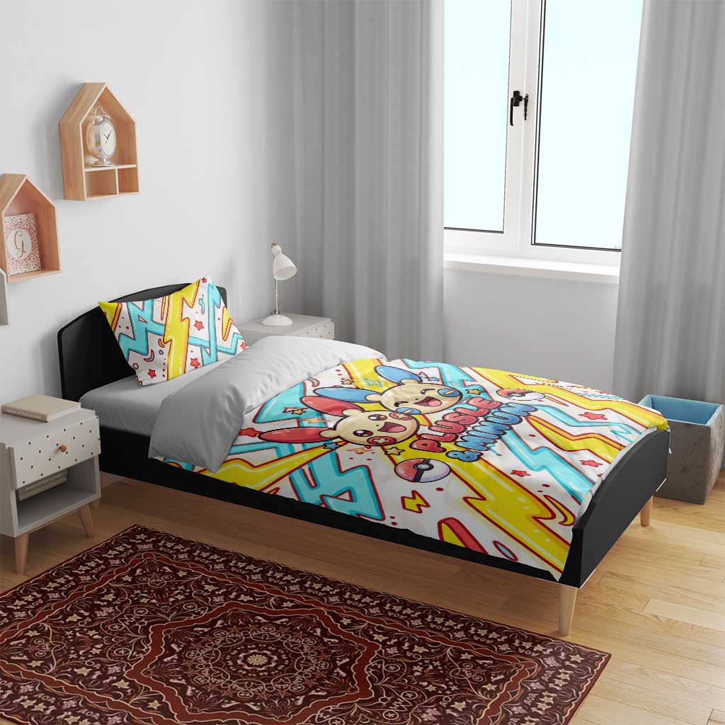 Plusle & Minun Bedding Set Colorful Kawaii Lightning Pop Art