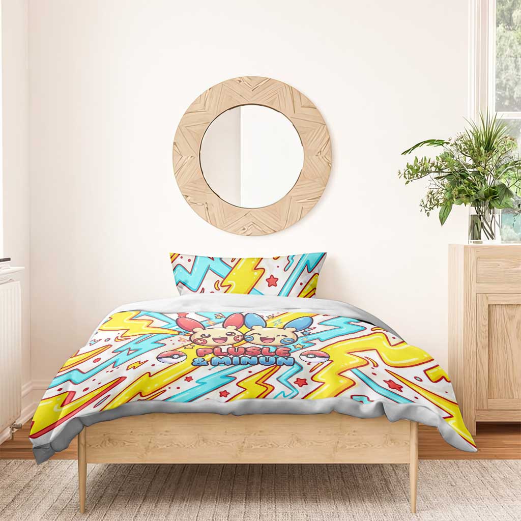 Plusle & Minun Bedding Set Colorful Kawaii Lightning Pop Art