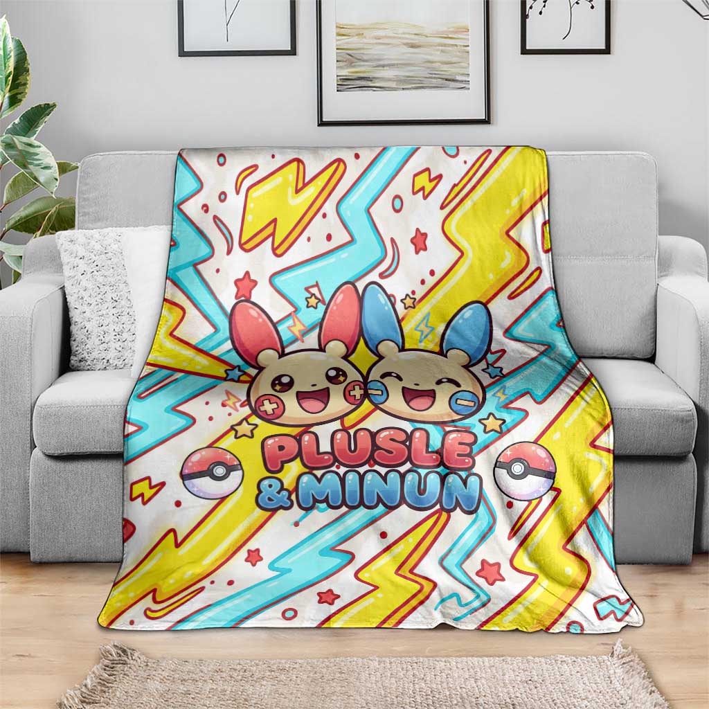 Plusle & Minun Blanket Colorful Kawaii Lightning Pop Art