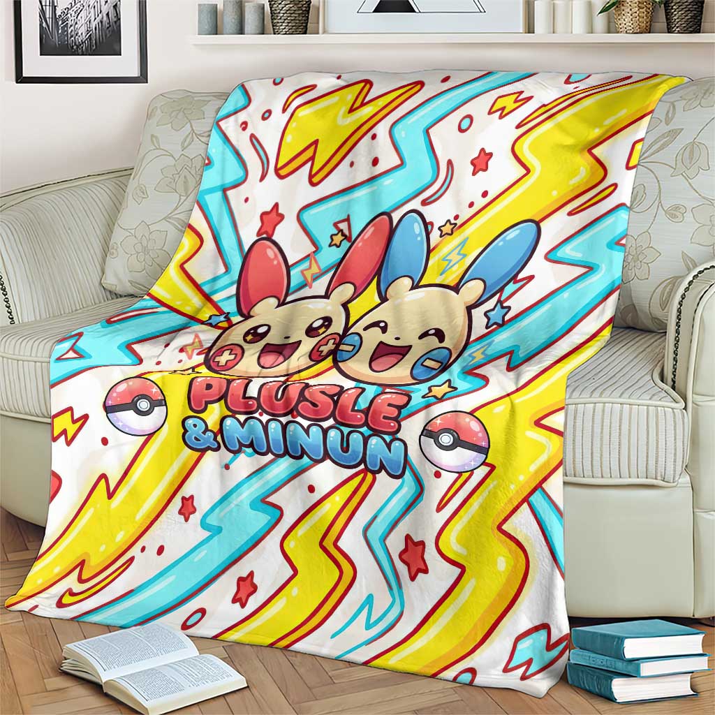 Plusle & Minun Blanket Colorful Kawaii Lightning Pop Art