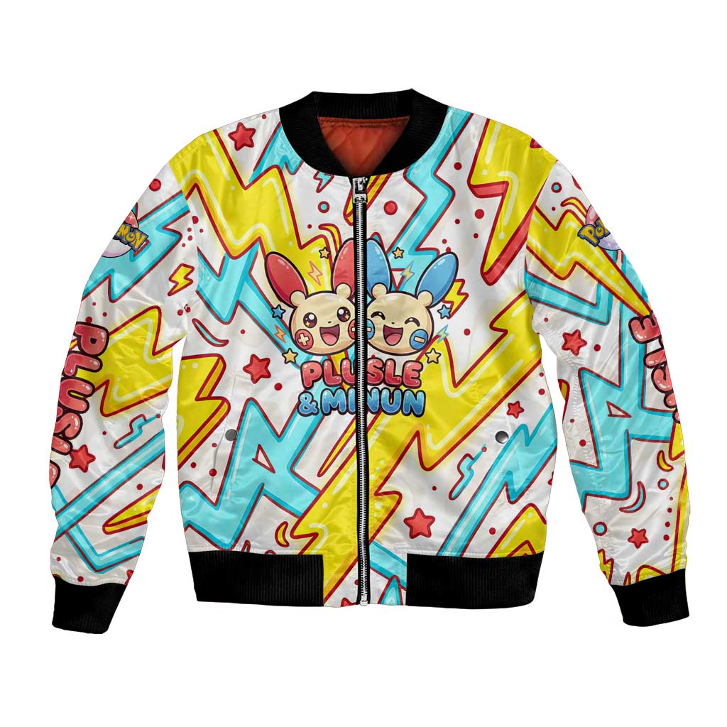 Plusle & Minun Bomber Jacket Colorful Kawaii Lightning Pop Art